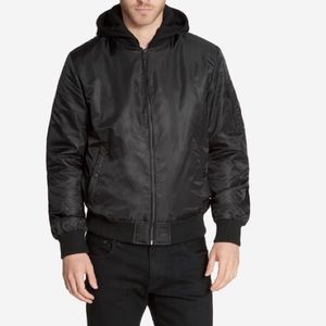 GUESS MEN’S BOMBER JACKET WITH REMOVABLE HOODED